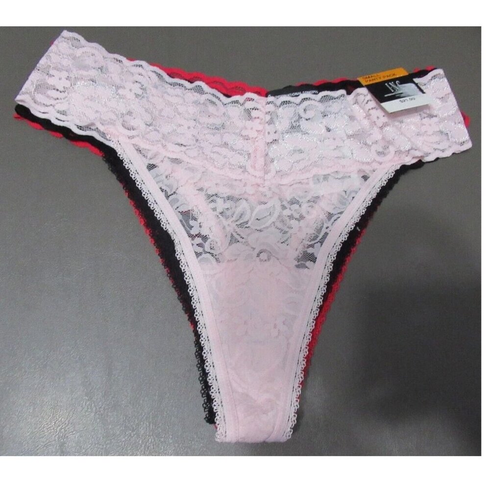 INC Women's 3-Pack Lace Thong Panty Underwear, Variety Multicolor, Small